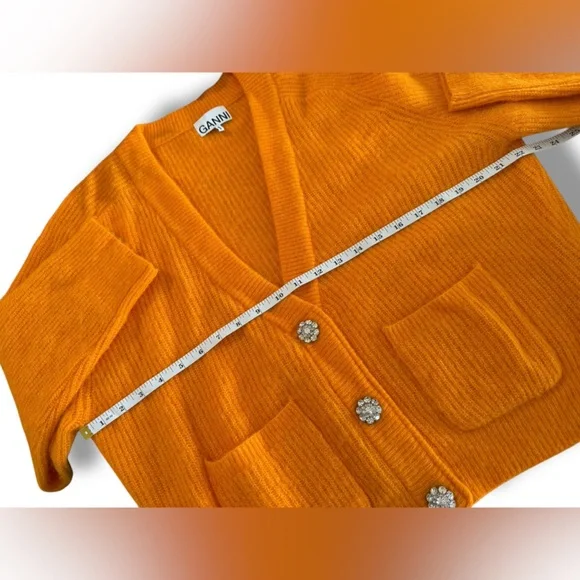 GANNI Soft Alpaca/Wool Knit Orange Cardigan Jewel Buttons Size XL - Picture 6 of 10